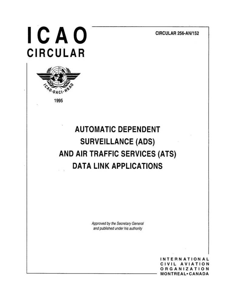 Cir 256 Automatic Dependent Surveillance (Ads) And Air Traffic Services (Ats) Data Link Applications