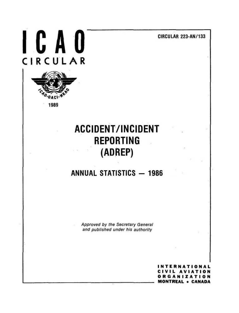 Cir 223 ACCIDENT/INCIDENT  REPORTING  (ADREP)  ANNUAL STATISTICS - 1986