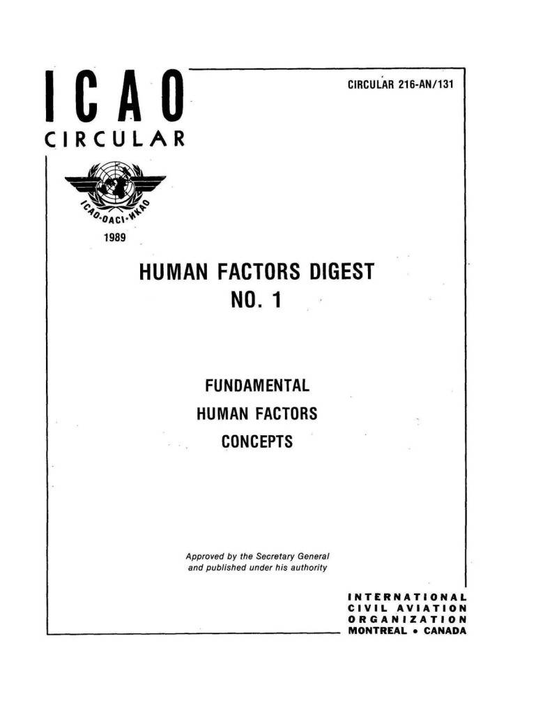 Cir 216 HUMAN FACTORS DIGEST  NO. 1  FUNDAMENTAL  HUMAN FACTORS  CONCEPTS