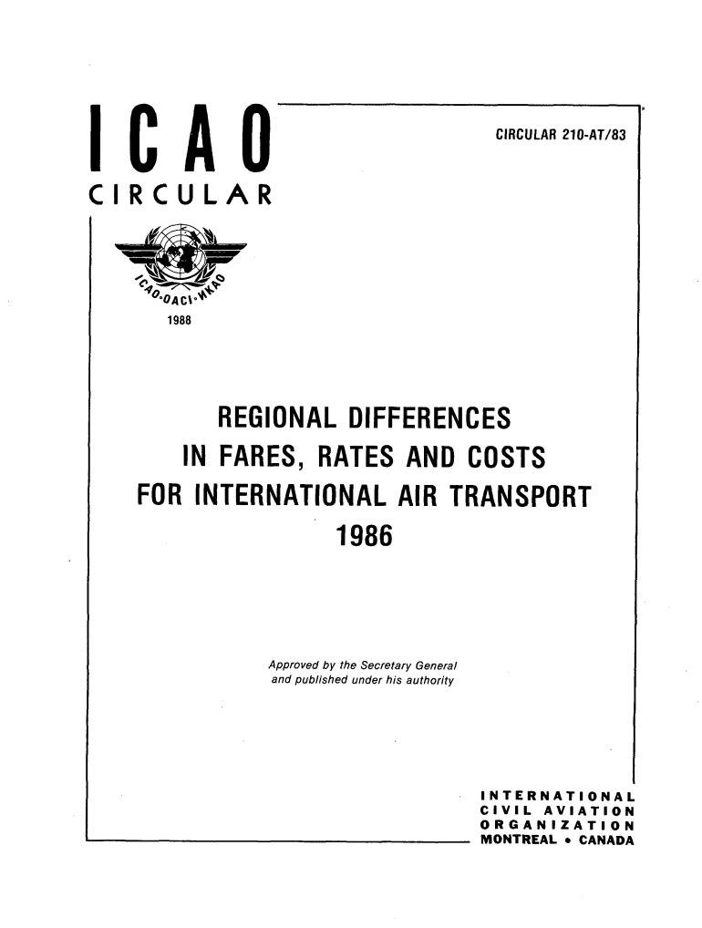 Cir 210 Regional differences in fares, rates and costs for international air transport 1986