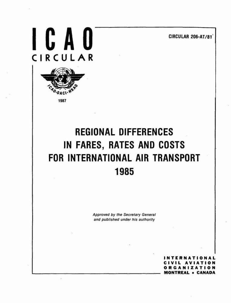 Cir 206 Regional differences in fares, rates and costs for international air transport 1986