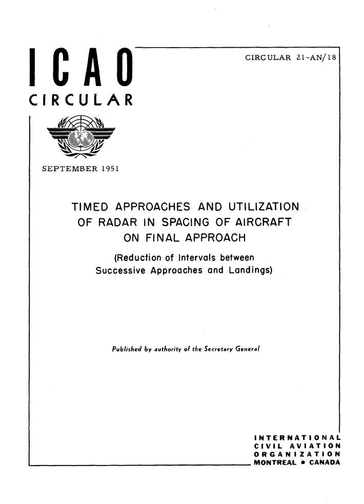 Cir 21 TIMED APPROACHES AND UTILIZATION  OF RADAR IN SPACING OF AIRCRAFT  ON FINAL APPROACH