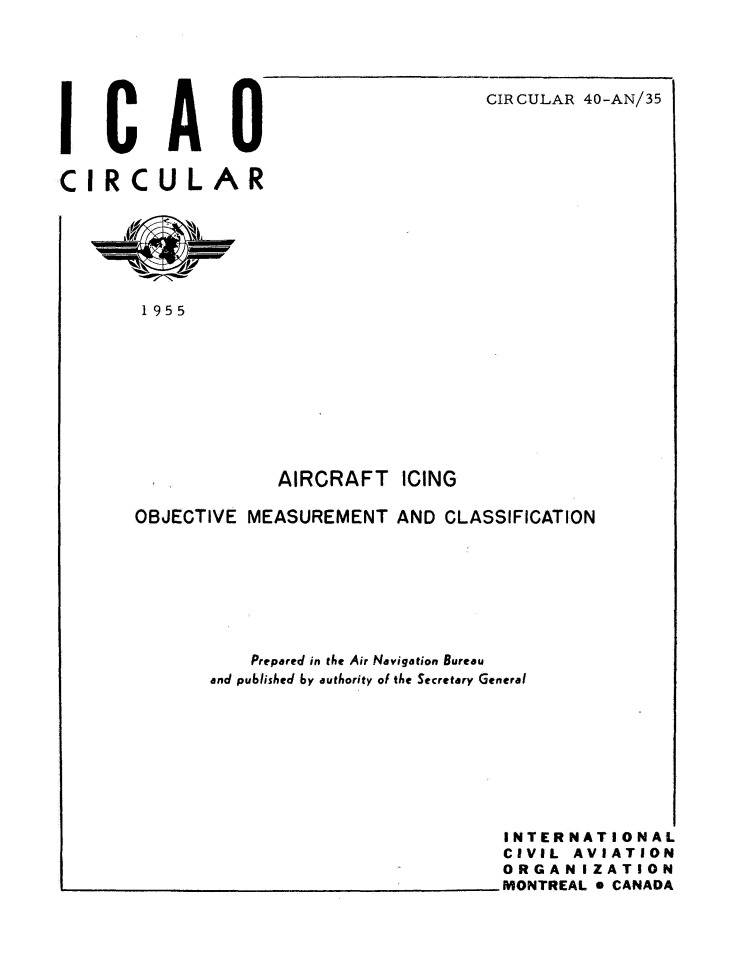 Cir 40 AIRCRAFT ICING  OBJECTIVE MEASUREMENT AND CLASSlFiGATlON