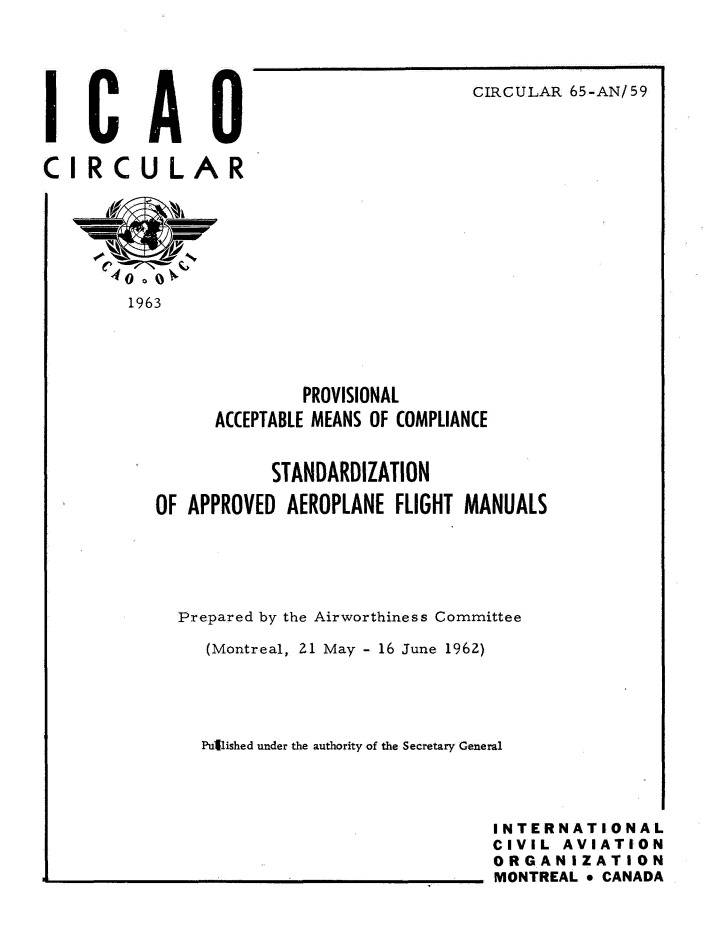 Cir 65 PROVISIONAL  ACCEPTABLE MEANS OF COMPLIANCE  STANDARDIZATION  OF APPROVED AEROPLANE FLIGHT MANUALS
