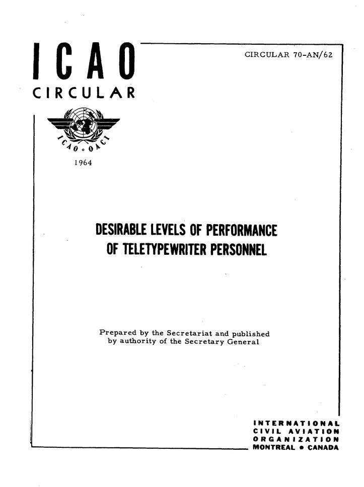 Cir 70 DESIRABLE LEVELS OF PERFORMANCE  OF TELETYPEWRITER PERSONNEL