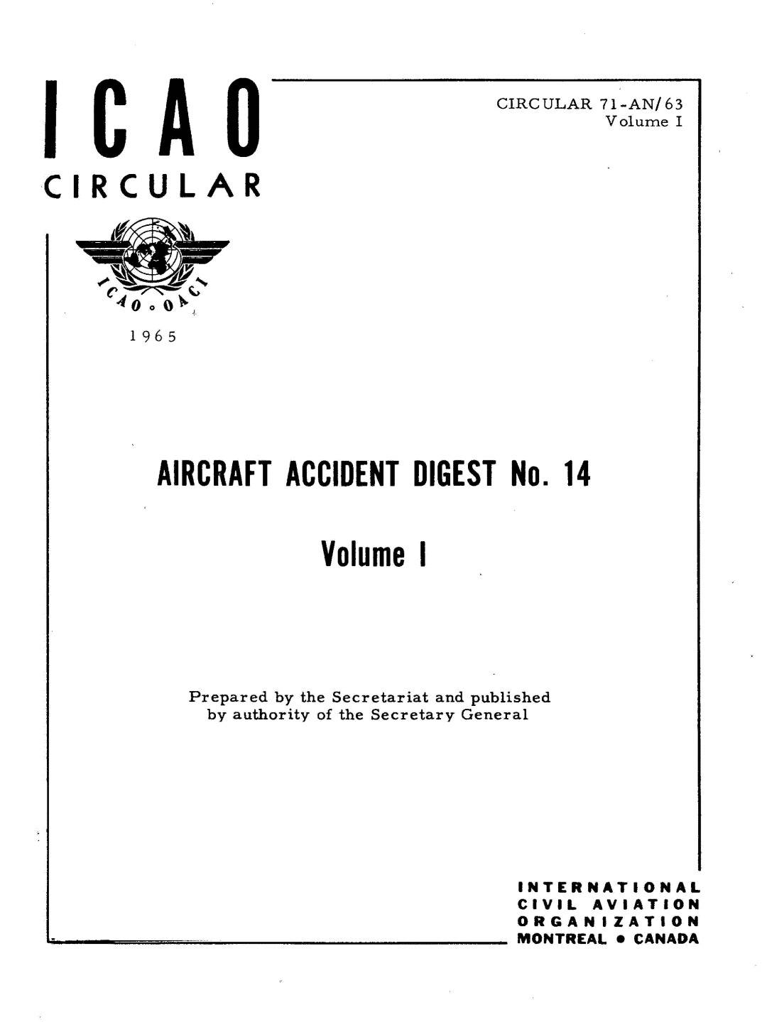 Cir 71 AIRCRAFT ACCIDENT DIGEST  No. 14 Volume 1