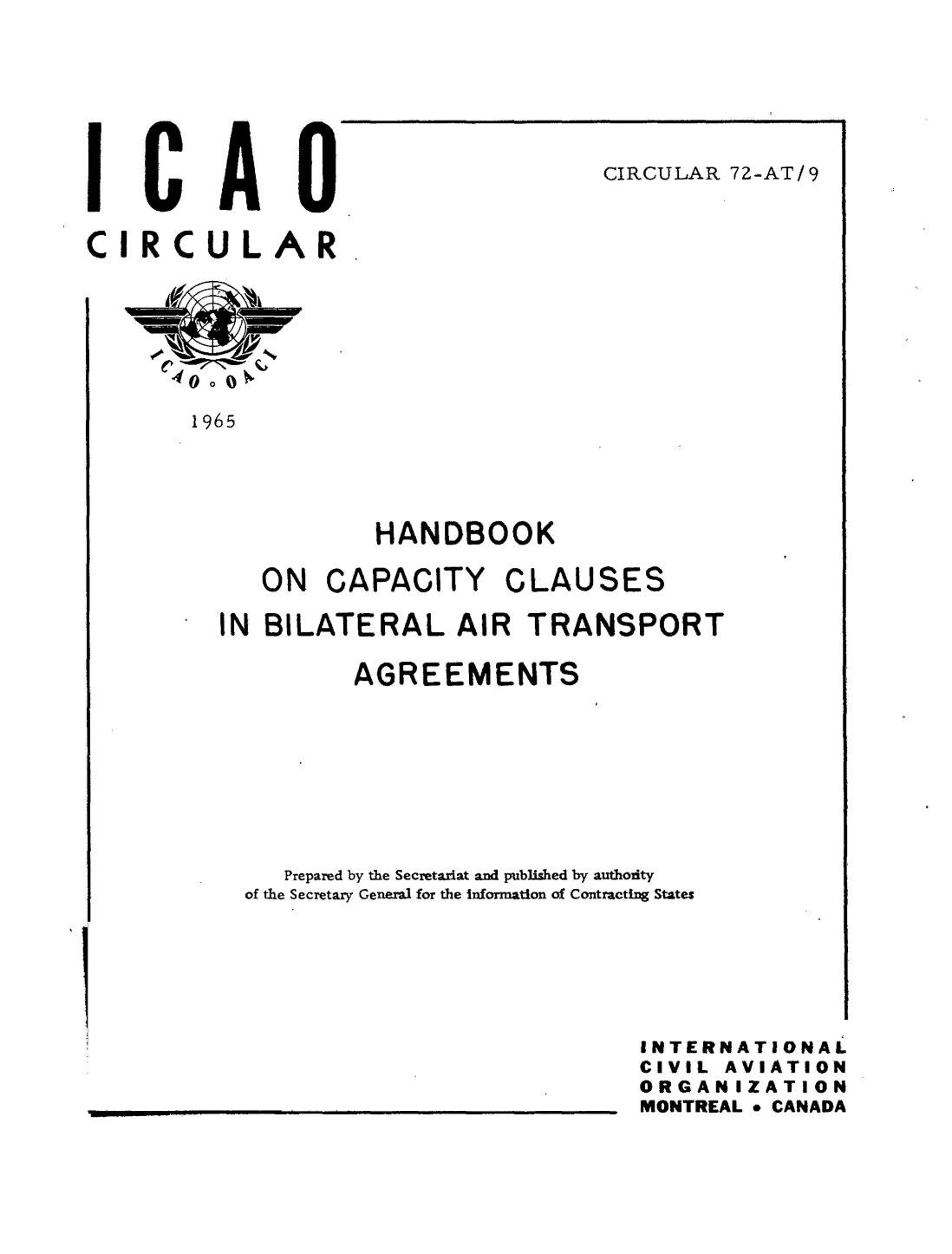 Cir 72 HANDBOOK  ON CAPACITY CLAUSES  IN BILATERAL AIR TRANSPORT  AGREEMENTS