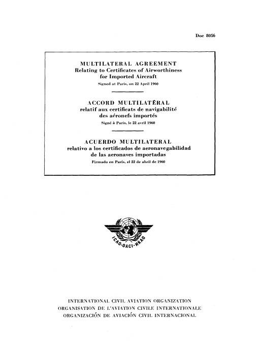 Doc 8056 MULTILATERAL AGREEMENT Relating to Certificates of Airworthiness for Imported Aircraft